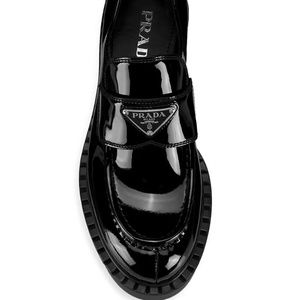 PRADA Triangular Logo Patent Leather Chunky Loafers